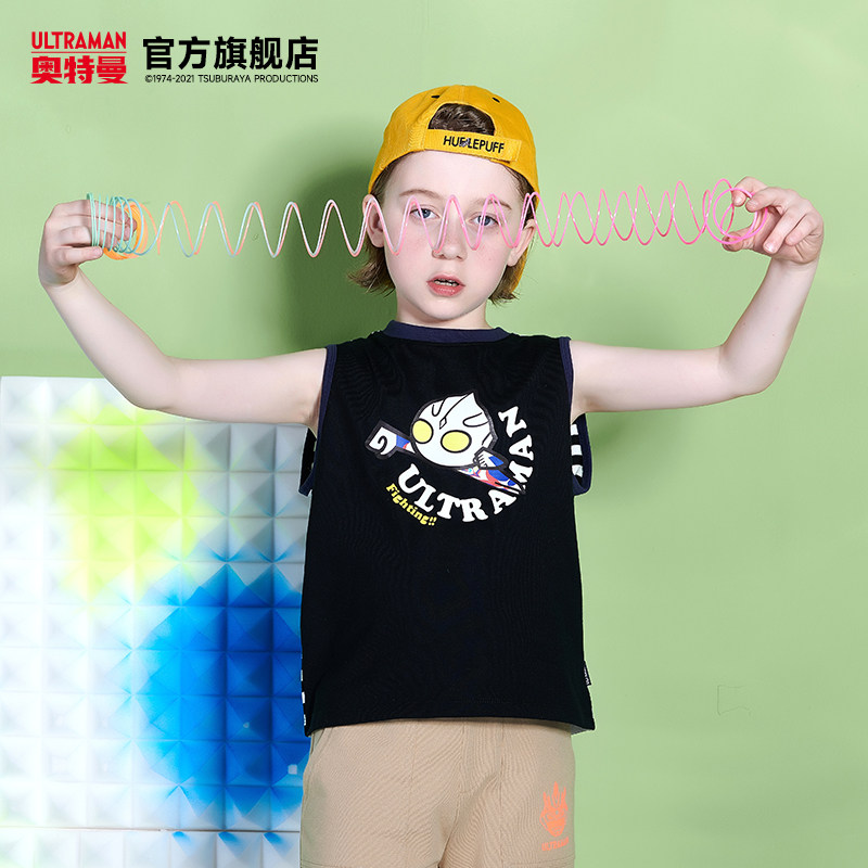 奥特曼童装男童夏季新款印花潮t恤 奥特曼玩具背心吊带