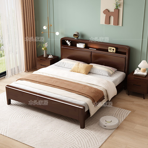 北欧实木床1.8软靠带夜灯双人床1.5m1.35现代简约小户型1.2储物床 - 图2