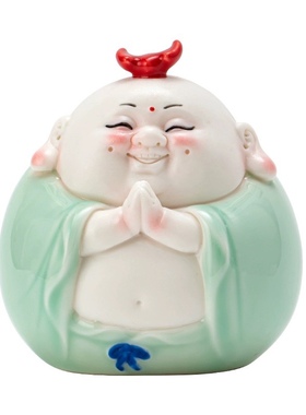 创意陶瓷可爱大肚弥勒佛家居客厅办公桌装饰品笑佛小摆件香插