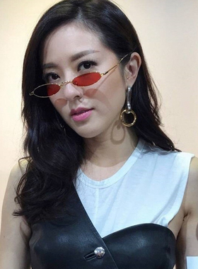 Vector彩色小墨镜红色椭圆扁窄太阳眼镜韩国网红男女
