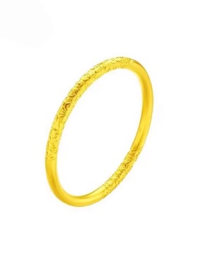 卷草纹手镯古法素圈足银手镯女久不掉色黄金色周家手环