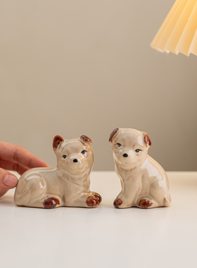 景德镇陶瓷可爱小狗陶瓷卡通动物装饰品书桌客厅礼物工位治愈摆件