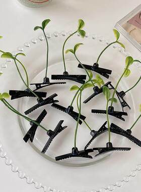 小草装饰发卡发夹头盔小发卡头上长草绿豆芽头顶卖萌青草搞怪抖音