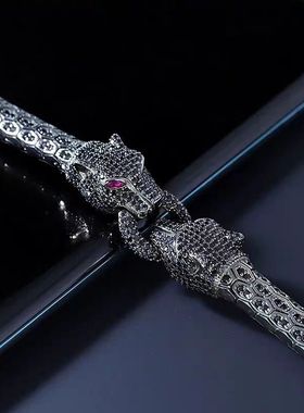 帕帕斯土耳其小众轻奢感双头猎豹手链男款满钻豹头仿银手镯