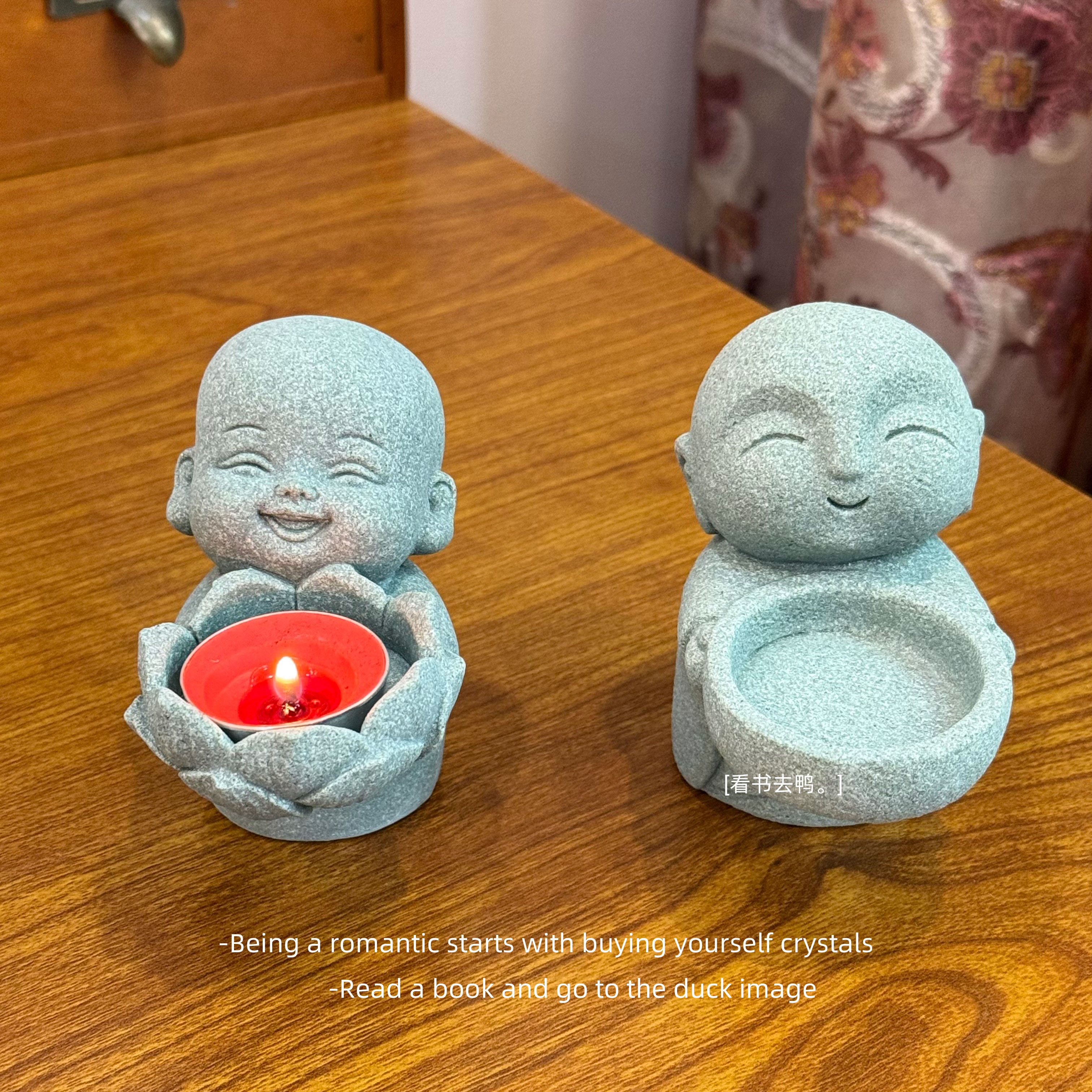 「沙弥捧露 莲盏承光」小和尚烛台中式禅意鱼缸造景桌面装饰礼物,淘宝优惠券,粉丝福利购,淘宝优惠卷