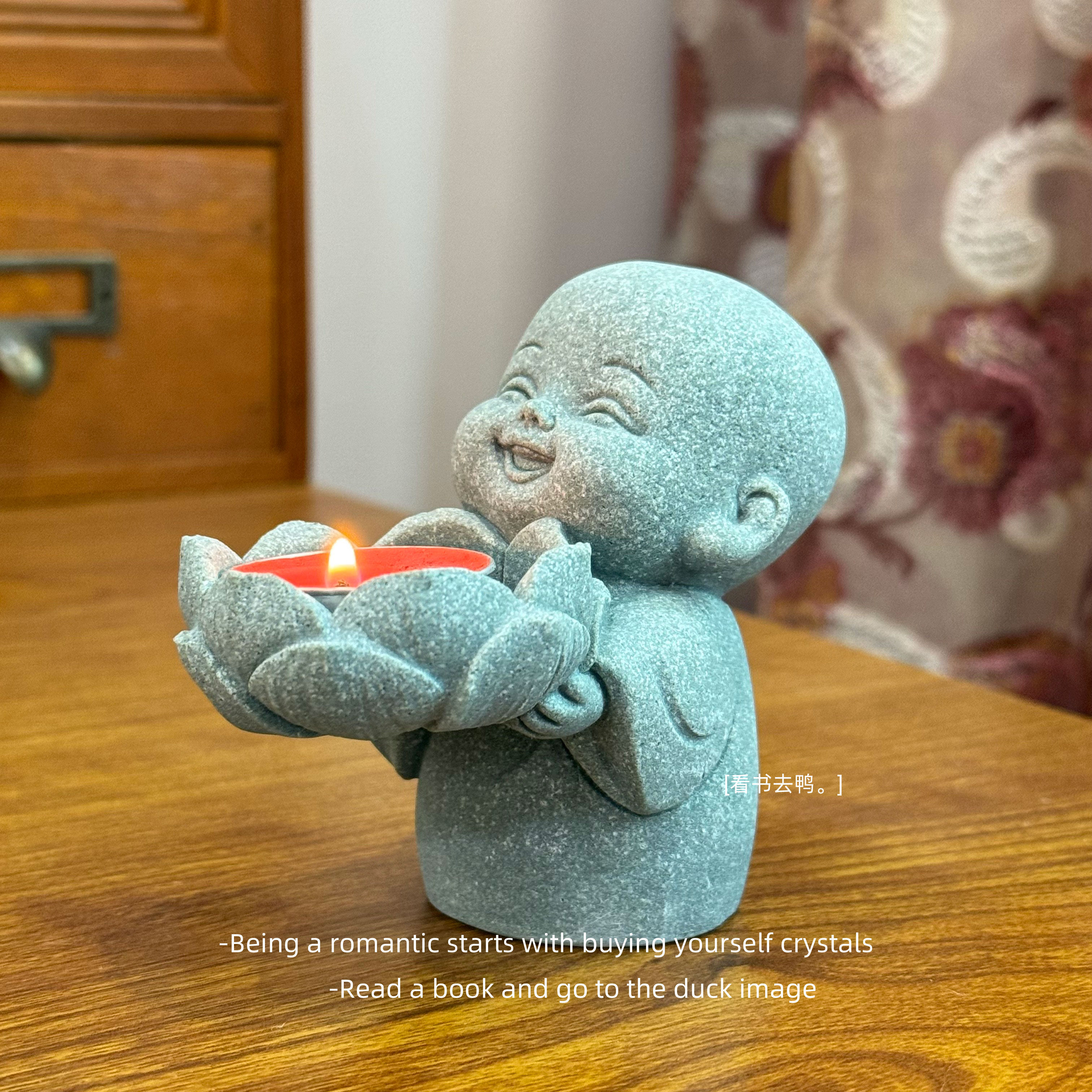 「沙弥捧露 莲盏承光」小和尚烛台中式禅意鱼缸造景桌面装饰礼物,淘宝优惠券,粉丝福利购,淘宝优惠卷