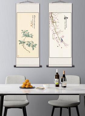 齐白石海棠花名J家花鸟画海棠春睡图风水装饰挂画酒店茶楼装饰礼