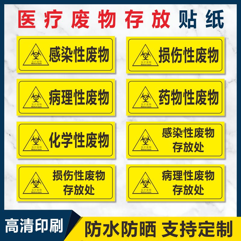 医院垃圾分类标识药物性病理性化学性感染性损伤性医疗废弃物暂存处提示贴纸废物种类标签医疗废物存放点标示-图0