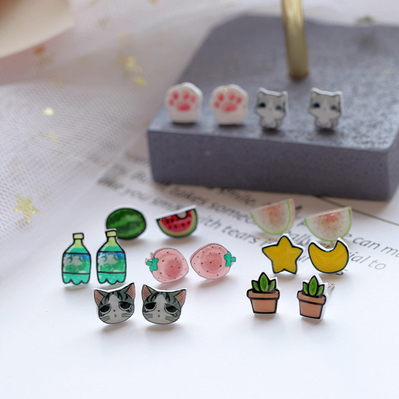 女韩国可爱山竹菠萝熊猫潮纯银耳钉 大乐良品耳钉