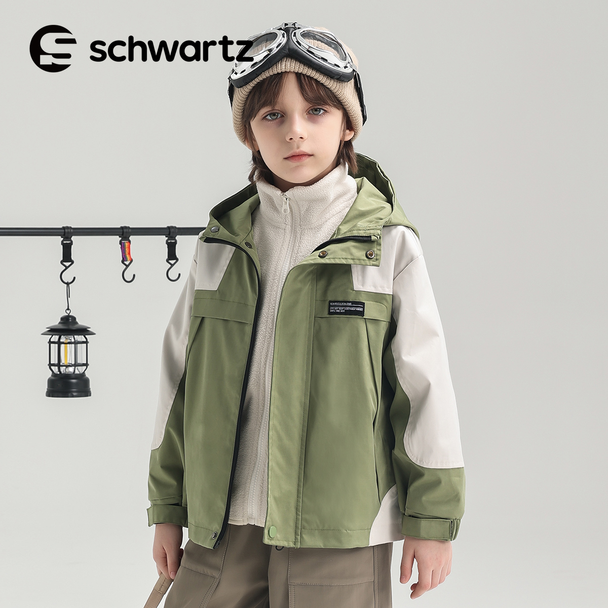 SCHWARTZ童装2025秋冬新款百搭宽松冲锋衣时尚外套帅气拼接撞色潮 - 图2