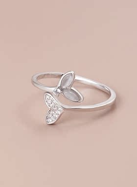 s925纯银个性小众开口鱼尾戒指女