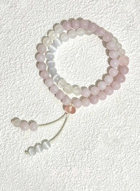 「空山新雨」民族风粉色玉髓猫眼珠手串新中式少女感双圈串珠手饰