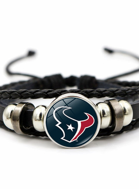 新品NFL美式橄榄球队logo按扣手链朋克风格多层编织皮革手饰