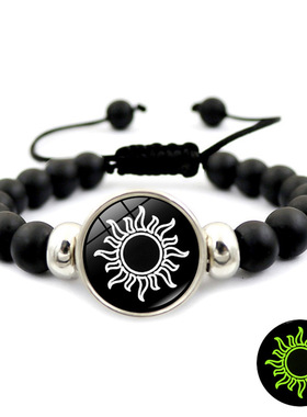 temu热销日月恋人黑色手串男女通用时尚个性串珠手链情侣礼物