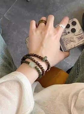 天然奇楠手串搭和田手链晴水玉珠富贵显白佛珠念珠多圈叠戴女