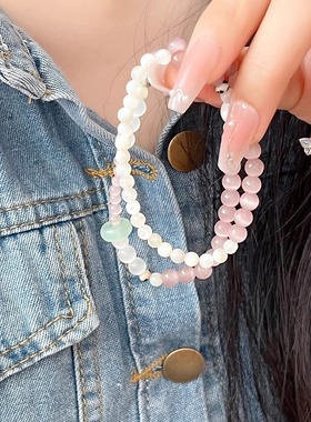 中式【白釉】甜美小清新石头手链百搭少女禅意双层手串