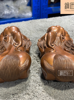 铜匠仁紫铜貔貅摆件一对铜皮丘摆设瑞兽办公室客厅家居玄关装饰
