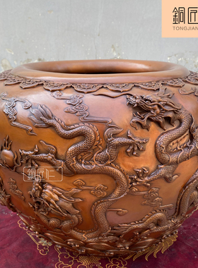 铜匠仁紫铜九龙缸摆件铜缸聚宝盆摆设家用家居中式创意收纳缸