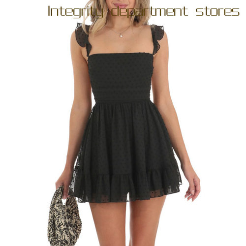 Sexy strapless lace up vest mesh dress度假风连衣裙波点海边裙 - 图0