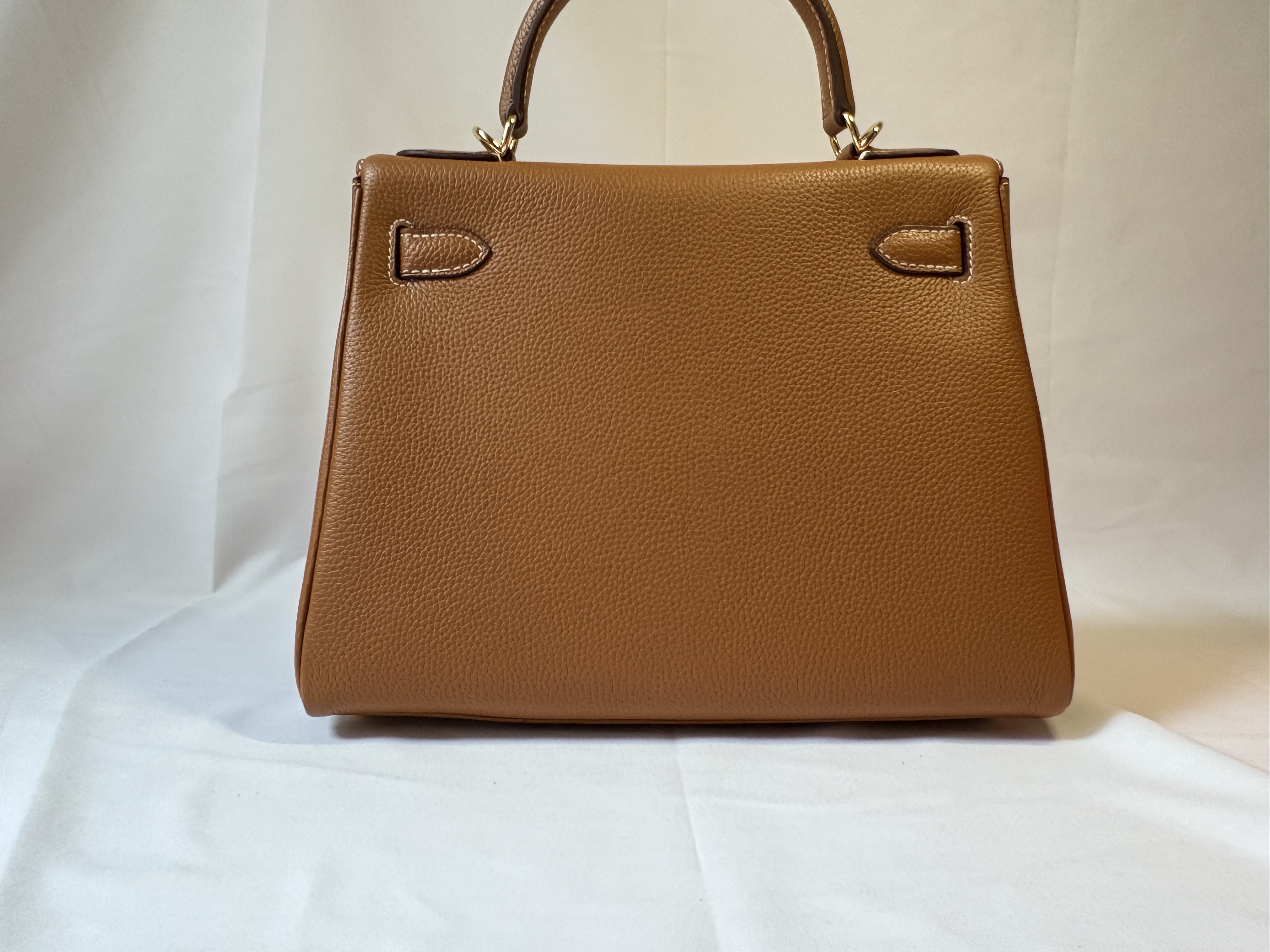 25CM金扣凯莉包头层TOGO皮料内缝手提女包 - 图0