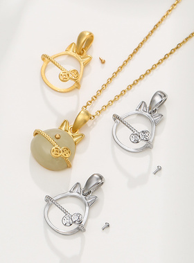 奢金轩女纯银吊坠空托龙猫招财猫