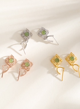 纯银翡翠吊坠扣头18K金扣子配件