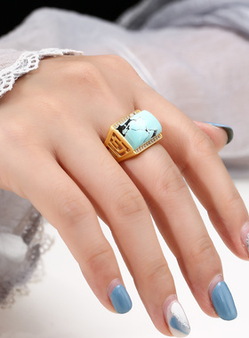 纯银马鞍方形古法金戒指空托男女