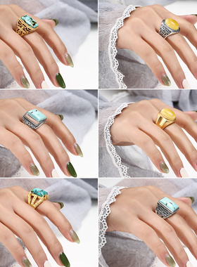 霸气个性古法金戒指空托纯银方形