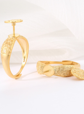 平安扣奢金轩女纯银复古戒指空托