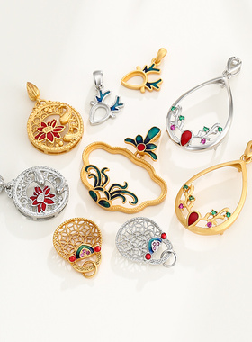 和田玉碧玉纯银吊坠空托包边