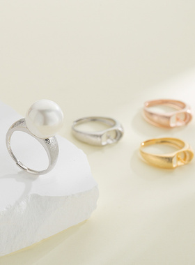 奢金轩纯银日韩珍珠戒指空托女