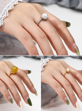 纯银通孔圆珠戒托珍珠转运珠空托