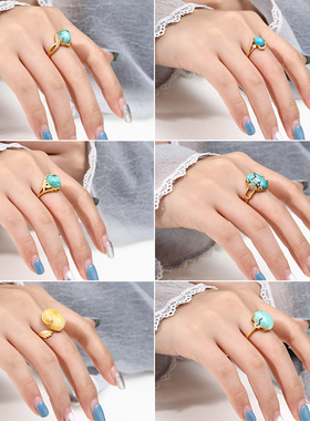 翡翠蜜蜡古法金戒指空托男女