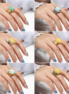 男女霸气戒指空托翡翠蜜蜡戒托