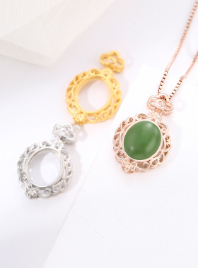 纯银古法9*11琥珀绿松石金吊坠