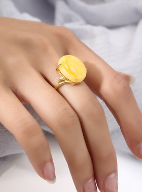 纯银玫瑰镶嵌蜜蜡玉石戒指空托