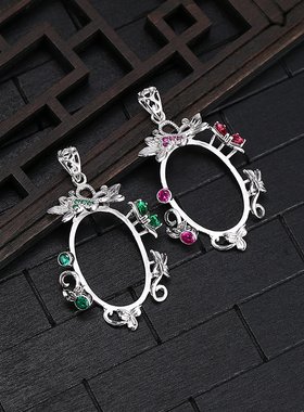s925纯银吊坠空托花朵diy18*25mm