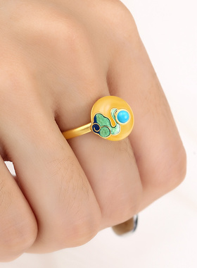 纯银戒指空托平安扣女奢金轩复古