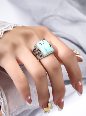 复古戒指空托镶嵌绿松石蜜蜡南红