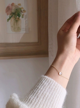 纯925银镀金复古小众白玉髓手链