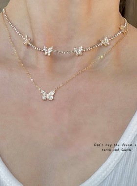 蝴蝶百搭小众个性项链锆石ins