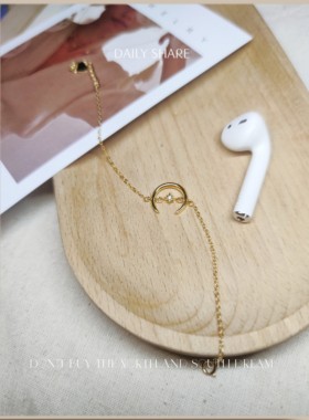 女月亮手链通体纯银简约