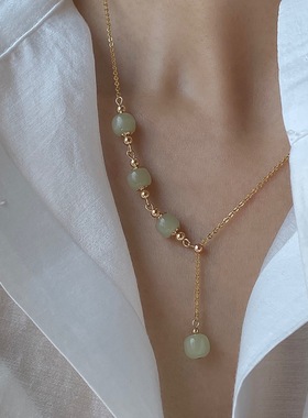 细腻温柔14k和田玉项链小众轻奢