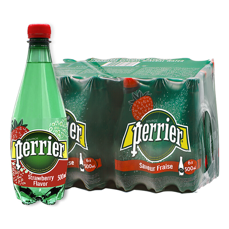 法国Perrier巴黎水草莓味 天然含气矿泉水500ml*24箱塑料瓶气泡水 - 图1