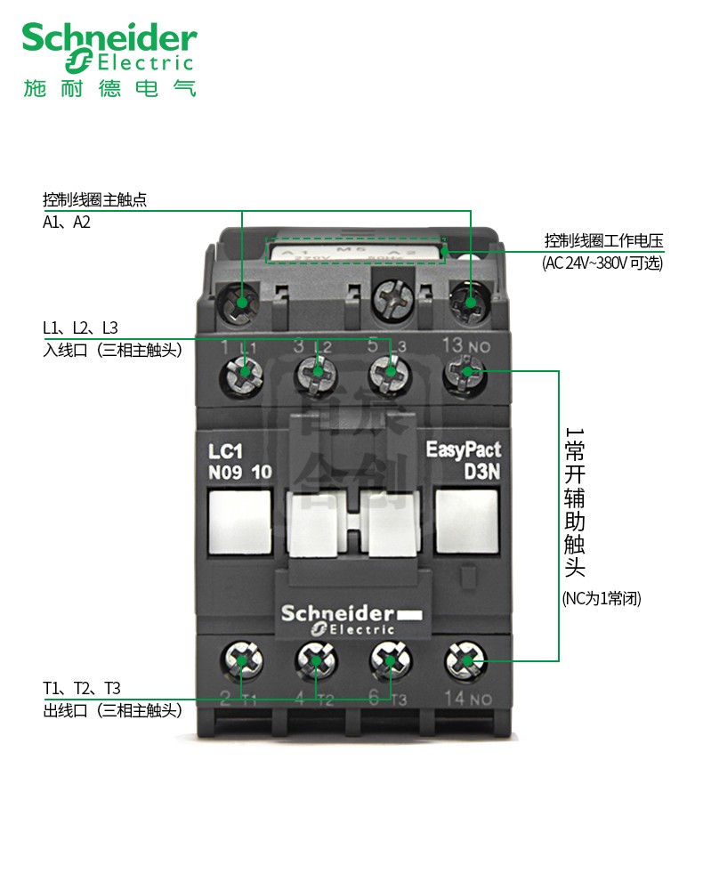 施耐德交流接触器LC1N0910 M5N 0901 F B线圈220v 380v 110v电梯 - 图1