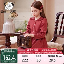 Girl Red Dress Dress 2023 Autumn Dress New Ocean Air Childrens Style Advanced Lace Lace Princess Dress