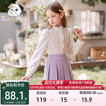 Girl White Shirt 2023 Autumn Dress New Ocean Flower Bud collar Modale blouse girl sweet and long sleeve child clothing