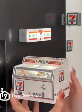 711冰柜冰箱贴便利店迷你微缩卧式冰箱模型创意磁吸发光装饰摆件