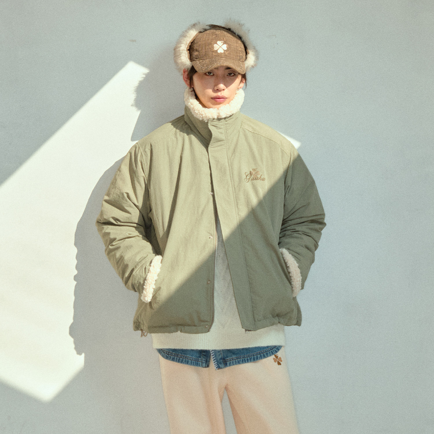 GUUKA灰绿色毛绒立领轻薄羽绒服冬季男款防寒服 情侣保暖外套宽松,淘宝优惠券,粉丝福利购,淘宝优惠卷