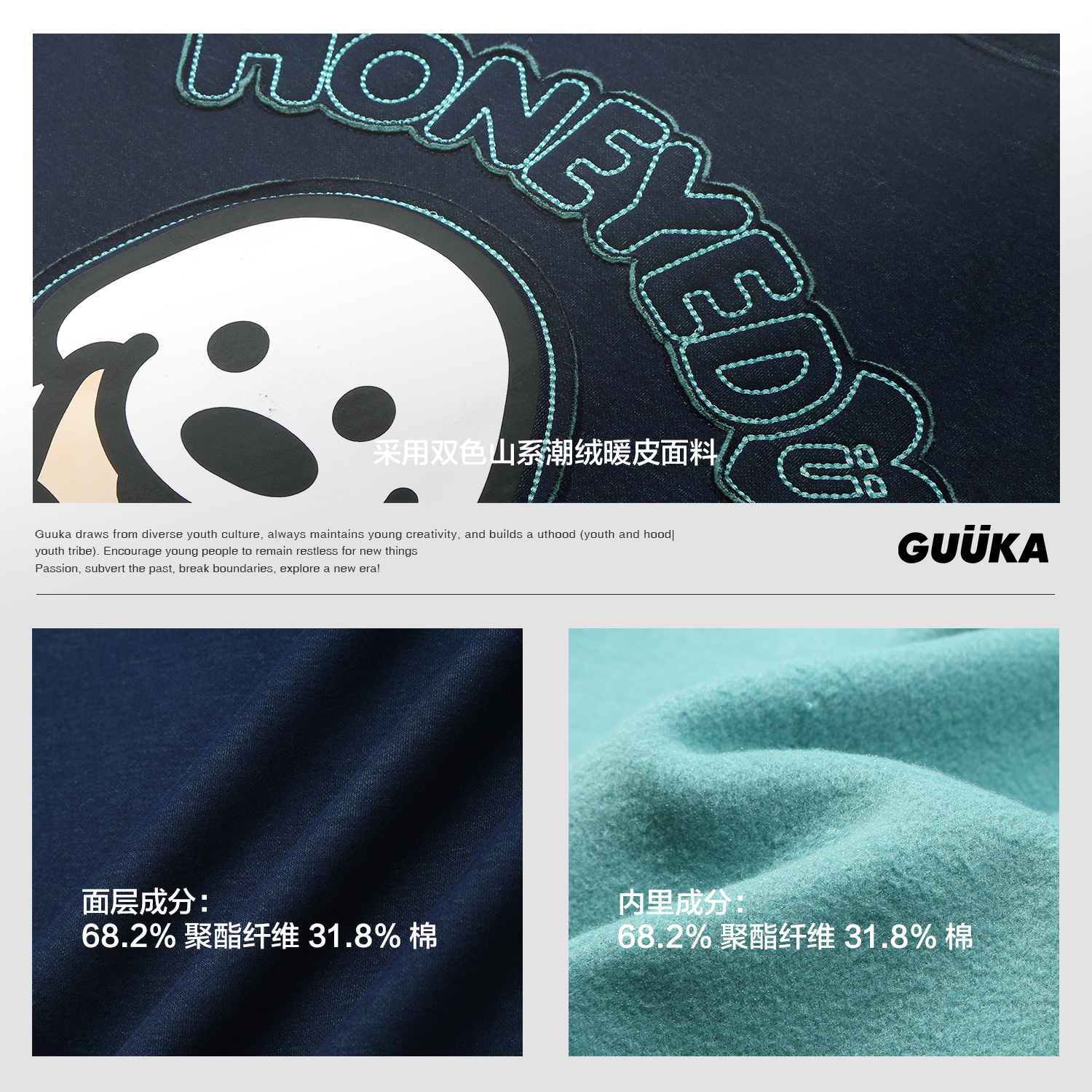 陈浚铭同款GUUKA&matsui联名小狗情侣卫衣男抗静电连帽衫加绒上衣 - 图2